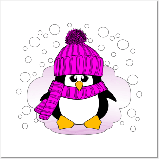 Christmas Penguin with Pink Hat and Scarf Posters and Art